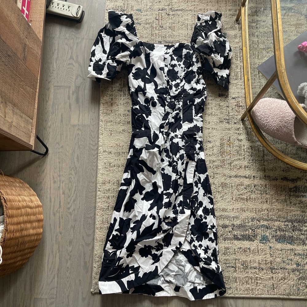 Christopher John Rogers Monochrome Floral Midi Dress